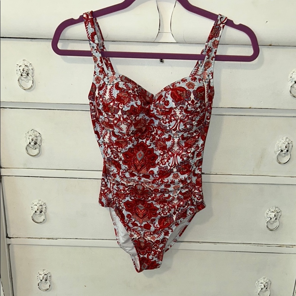 Floral Red and White One-Piece Swimsuit